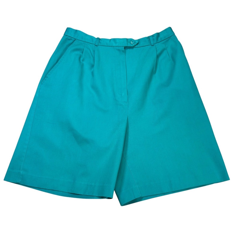 Carolyn's Pleated Bermuda Shorts Women Size 14 Teal Vintage 90s Made in USA